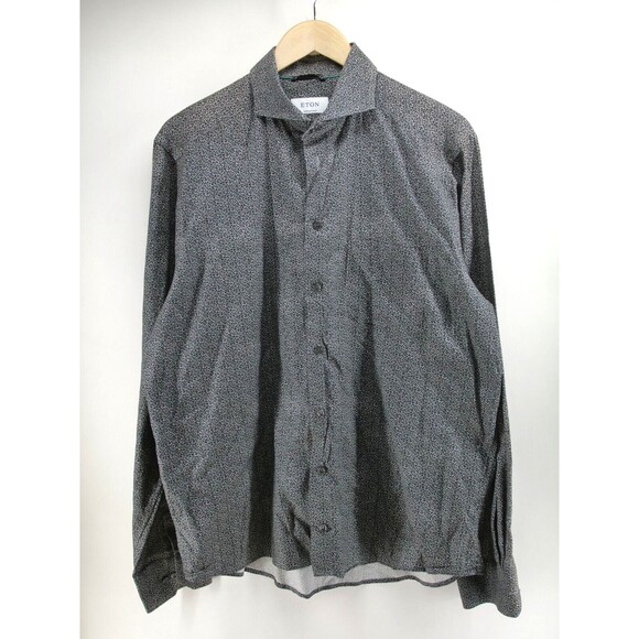 Eton Button Up Shirt Mens 42 Large Prints‎ Contemporary Business Casual Black - Picture 1 of 7